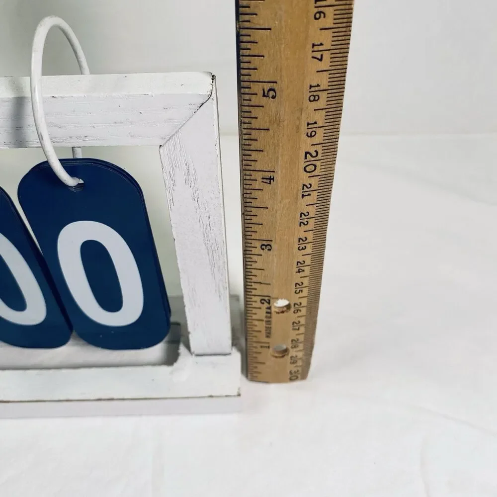 Desk Calendar/ Metal With Wooden Frame/ Navy Blue & White